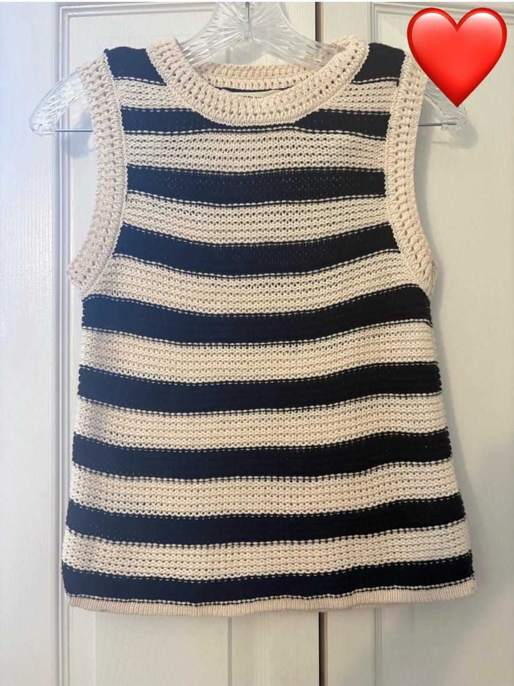 Everlane Black and Cream Striped Knit Tank
